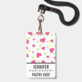 Cute roze en Green Tumbling Hearts Pattern Badge (Achterkant met lanyard)