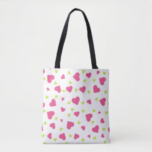 Cute roze en Green Tumbling Hearts Pattern Draagtas