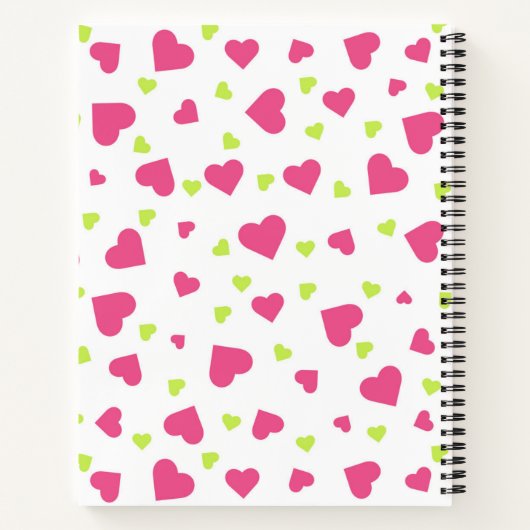 Cute roze en Green Tumbling Hearts Pattern Notitieboek (Achterkant)