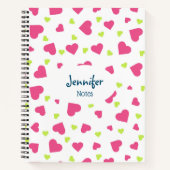 Cute roze en Green Tumbling Hearts Pattern Notitieboek (Voorkant)