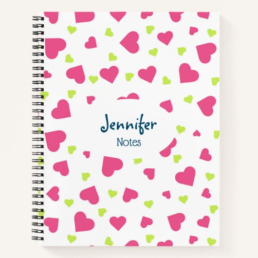Cute roze en Green Tumbling Hearts Pattern Notitieboek (Voorkant)