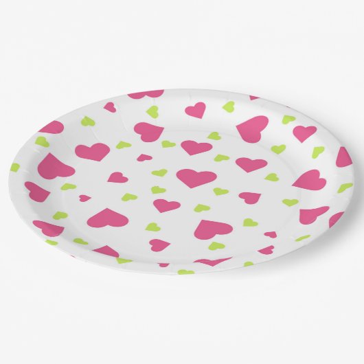 Cute roze en Green Tumbling Hearts Pattern Papieren Bordje (Gekanteld)