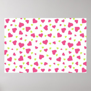 Cute roze en Green Tumbling Hearts Pattern Poster