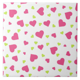 Cute roze en Green Tumbling Hearts Pattern Tegeltje