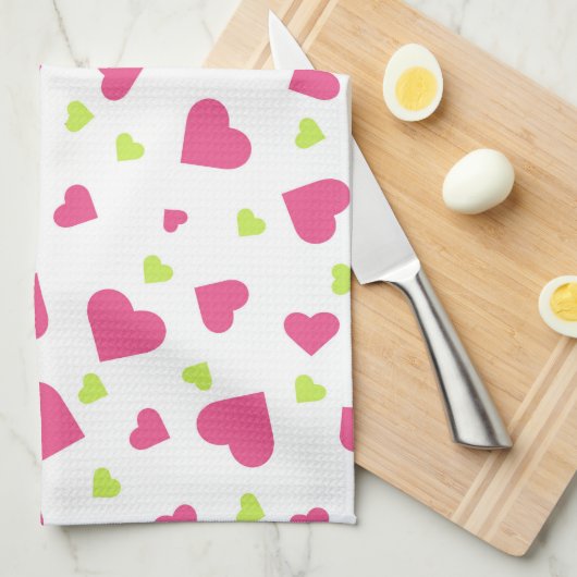 Cute roze en Green Tumbling Hearts Pattern Theedoek (Quarter Fold)