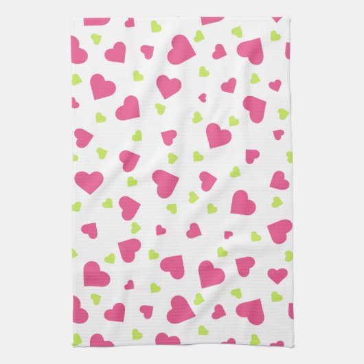 Cute roze en Green Tumbling Hearts Pattern Theedoek (Verticaal)
