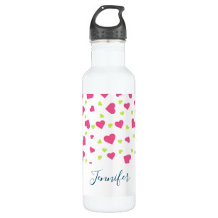 Cute roze en Green Tumbling Hearts Pattern Waterfles