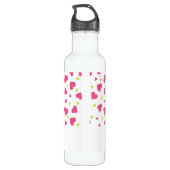 Cute roze en Green Tumbling Hearts Pattern Waterfles (Achterkant)