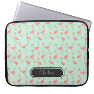 Cute Roze en Mint Flamingo patroon Naam toevoege Laptop Sleeve