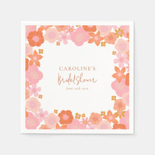 Cute Roze en Oranje Bloemenrand Bruidsdouche Servet