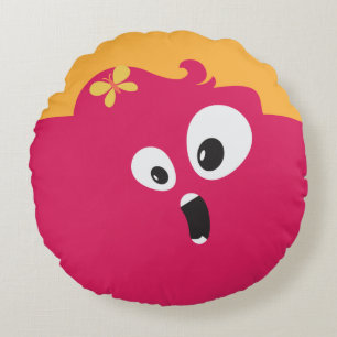 Cute roze en Oranje meisjesmonster Rond Kussen