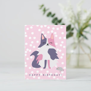 Cute Roze en Paarse Kat Kinderen Verjaardagskaart Briefkaart