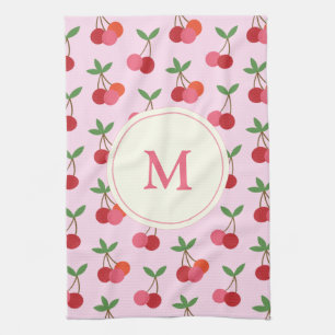 Cute roze en Red Cherries Pattern Aangepast Monogr Theedoek