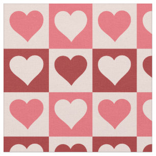 Cute Roze en Rode Geruite Hartjes Patroon Stof