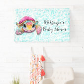 Cute Roze en Turkoois Schildpad Meisje Baby Shower Spandoek (Insitu)
