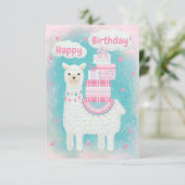 Cute roze en turquoise lama met geschenken (Staand voorkant)