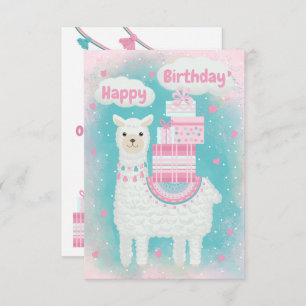 Cute roze en turquoise lama met geschenken