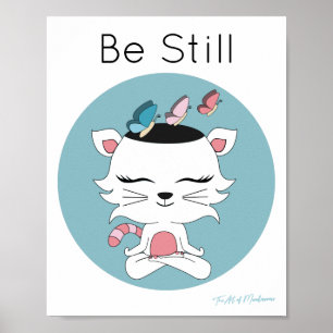 Cute Roze en White Cat in Meditation Poster
