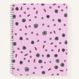 Cute roze en witte bloemen met sterren in roze notitieboek
