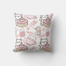 Cute Roze en Witte Kattenliefhebbers Kussen