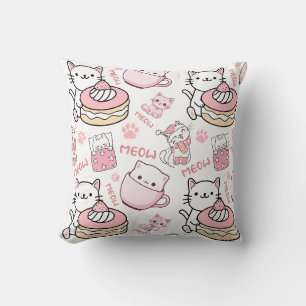 Cute Roze en Witte Kattenliefhebbers Kussen