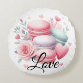 Cute Roze en Witte Liefde Macaron & Hartjes  Rond Kussen (Voorkant)