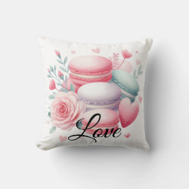 Cute Roze en Witte Macaron & Hartjes Liefde Kussen