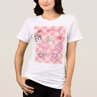 Cute roze esthetische kawaii dambord Tri-Blend shirt