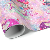 Cute roze faux glitter gnome kerst cadeaupapier (Rol Hoek)