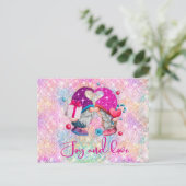 Cute roze faux glitter gnome kerstmonogram briefkaart (Staand voorkant)