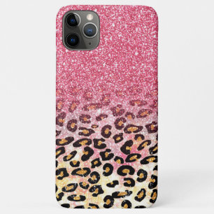Cute roze faux glitter leopard animal print iPhone 11 pro max hoesje