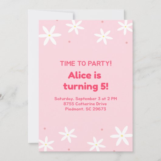 Cute roze feesttemplate voor kinderuitnodiging kaart (Voorkant)