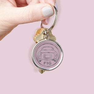 Cute roze Figaro Car Silver Monogram Sleutelhanger