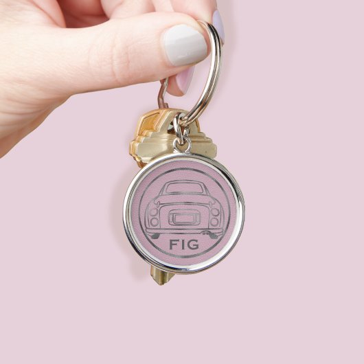 Cute roze Figaro Car Silver Monogram Sleutelhanger