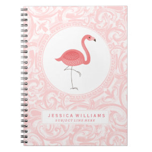 Cute roze flamingo 3 Illustratie met roze cirkels Notitieboek