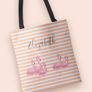 Cute Roze Flamingo Aangepaste Naam Trendy Perzik S Draagtas