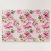 Cute roze flamingo and Flowers Legpuzzel (Horizontaal)