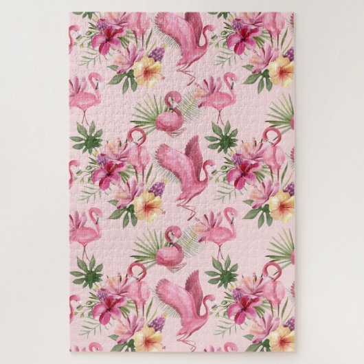 Cute roze flamingo and Flowers Legpuzzel (Verticaal)