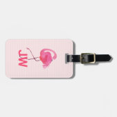 Cute roze flamingo op gestreept achtergrond bagagelabel (Voorkant horizontaal)