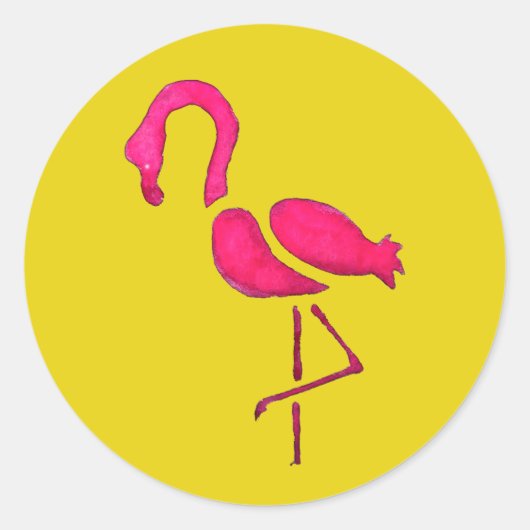 Cute roze flamingo ronde sticker (Voorkant)