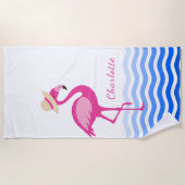 Cute roze flamingo zee golft monogram strandlaken (Voorkant)