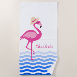 Cute roze flamingo zee golft monogram strandlaken