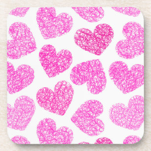 Cute Roze Gegetekende Hart Valentijnsdag Patroon Onderzetter