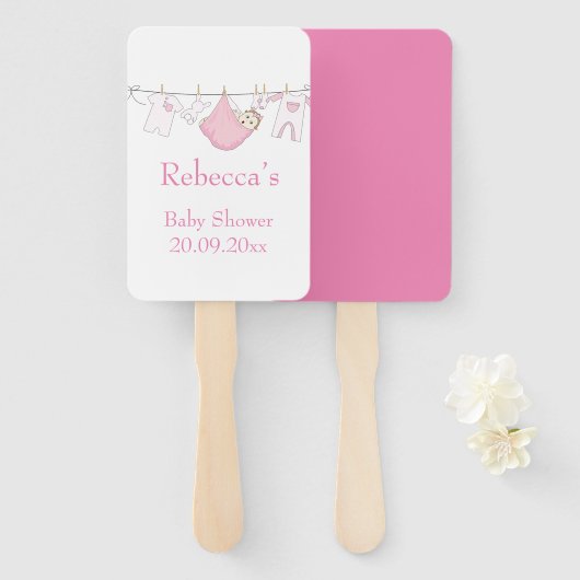 Cute Roze geïllustreerd Clothesline Baby shower Handwaaier (Voorkant en achterkant)