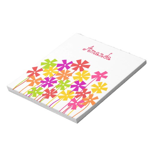 Cute roze gele oranje simpele bloemen naam notitieblok (Gedraaid)