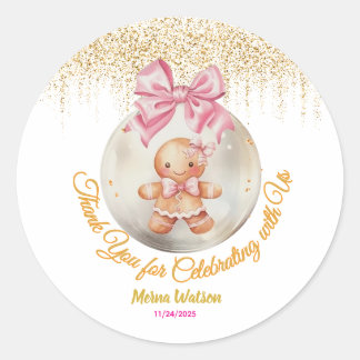 Cute Roze Gengeltje Kerstdier Baby Ronde Sticker