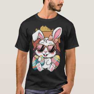 Cute Roze Geruite Patroon Paashaas Gezicht Konijn T-shirt