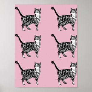 Cute Roze Gestreepte Tabby Kat Katten Poster Kunst