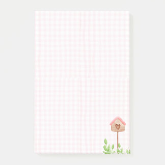 Cute Roze Gingham Vogelhuisje Hart Cottagecore Post-it® Notes
