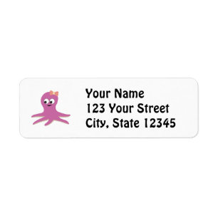 Cute roze girl Octopus Etiket